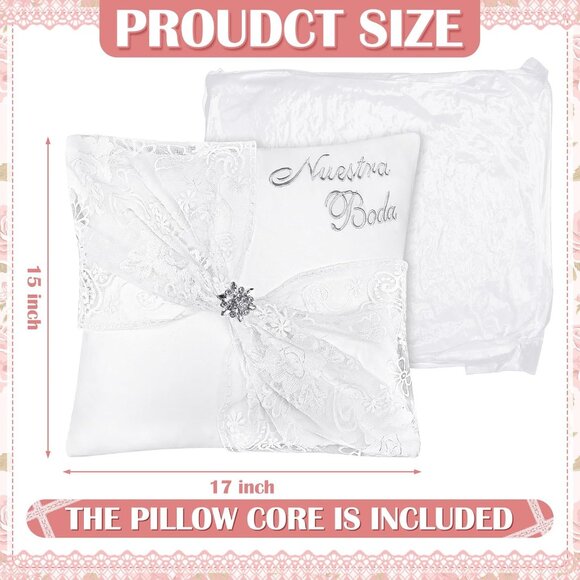 Elegant Wedding Kneeling Pillows (Set of 2) - 17x15" Satin Lace with Rhinestones - Picture 2 of 6